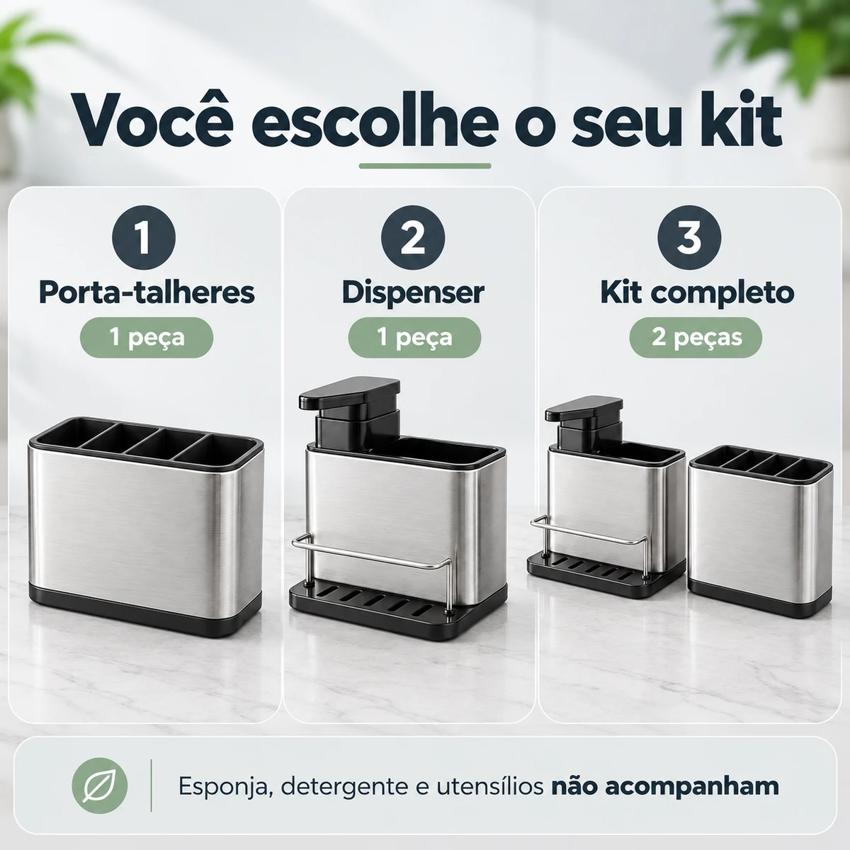 Itens que acompanham Organizador de Pia em Inox