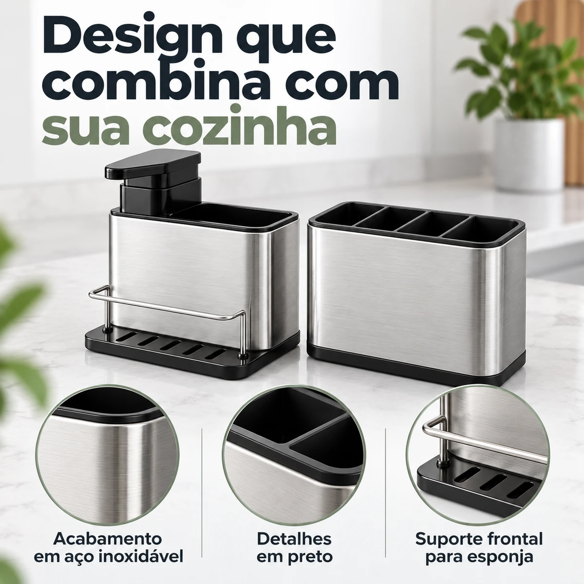 Detalhes de construção, materiais ou ajustes de Organizador de Pia em Inox