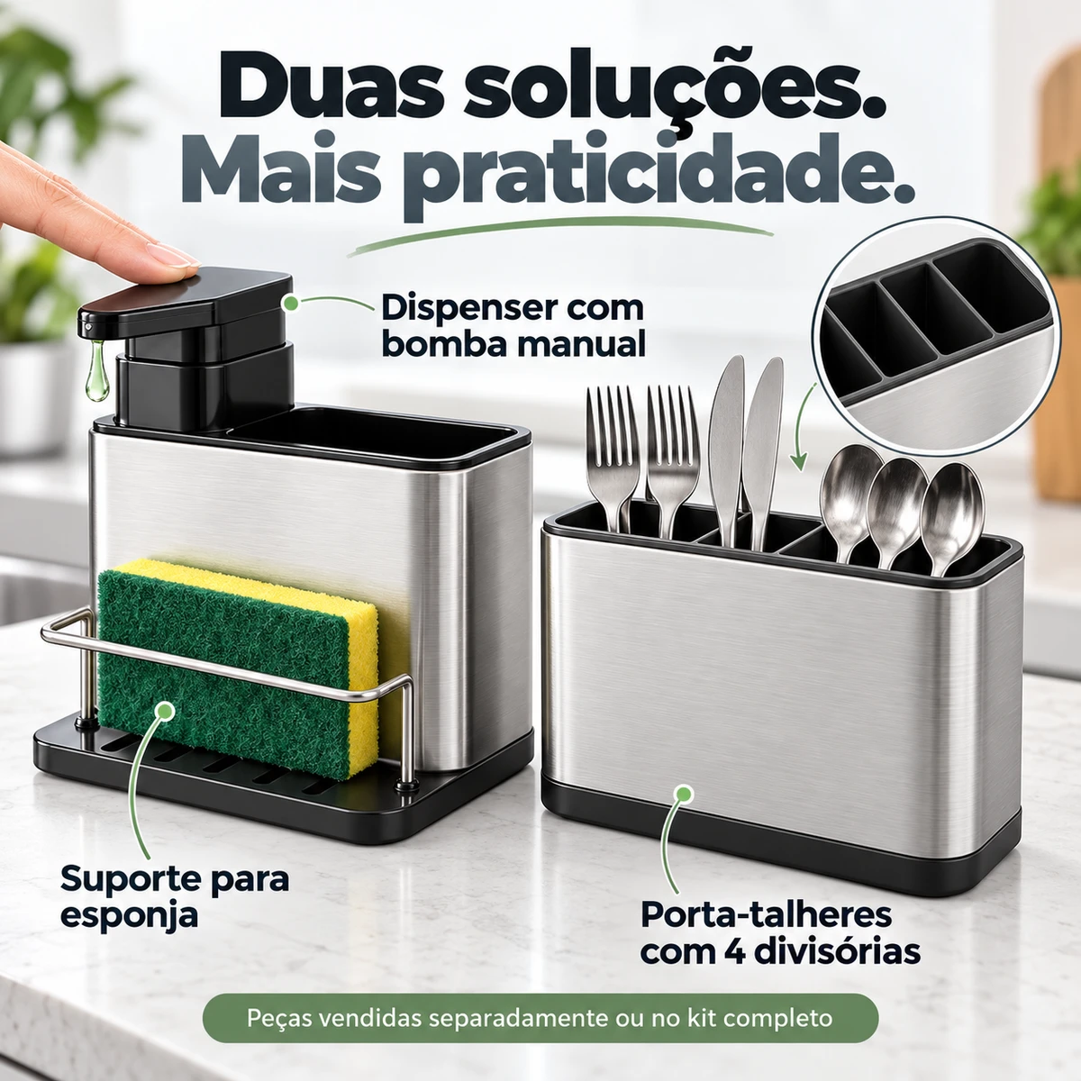 Demonstração da principal funcionalidade de Organizador de Pia em Inox