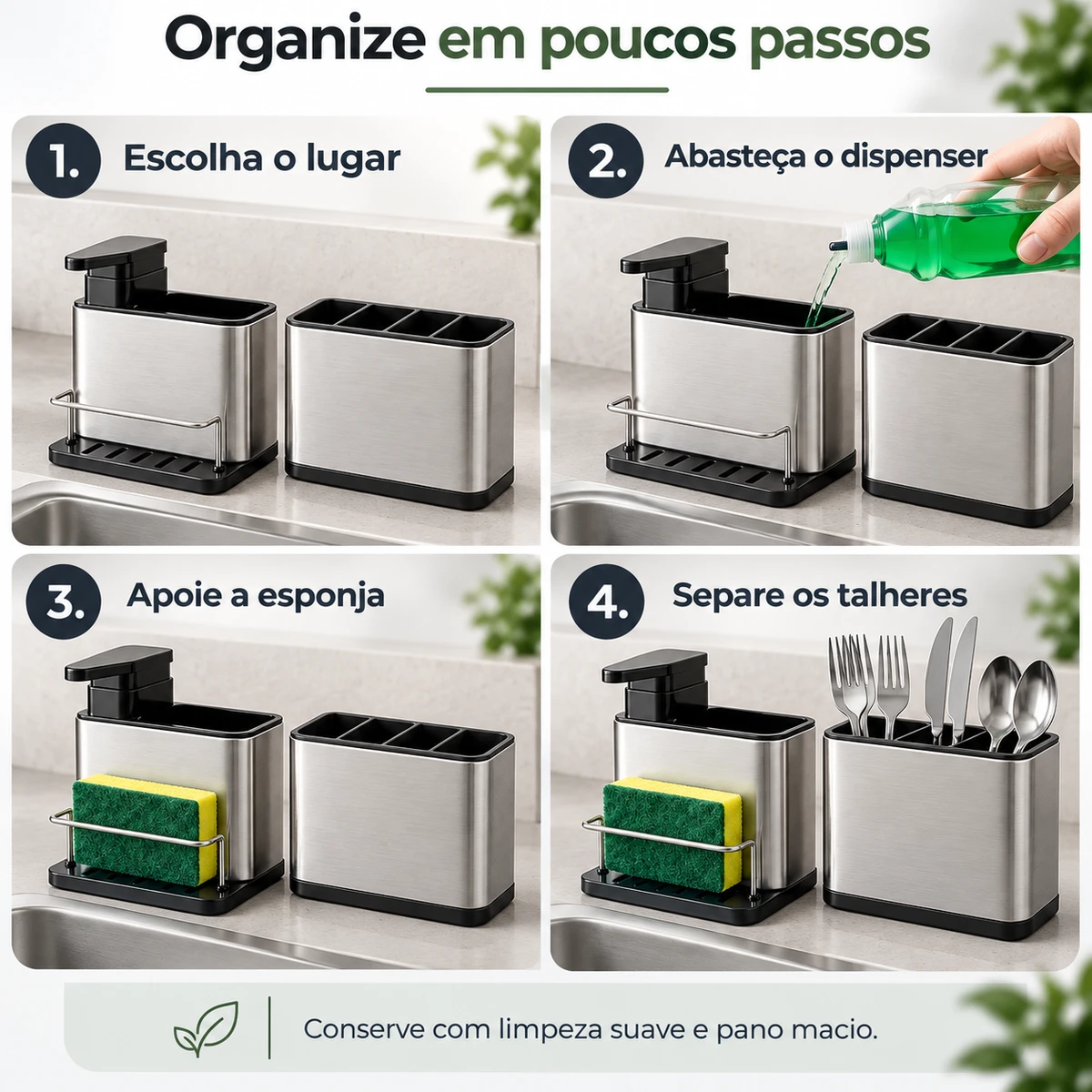 Como usar, transportar ou conservar Organizador de Pia em Inox
