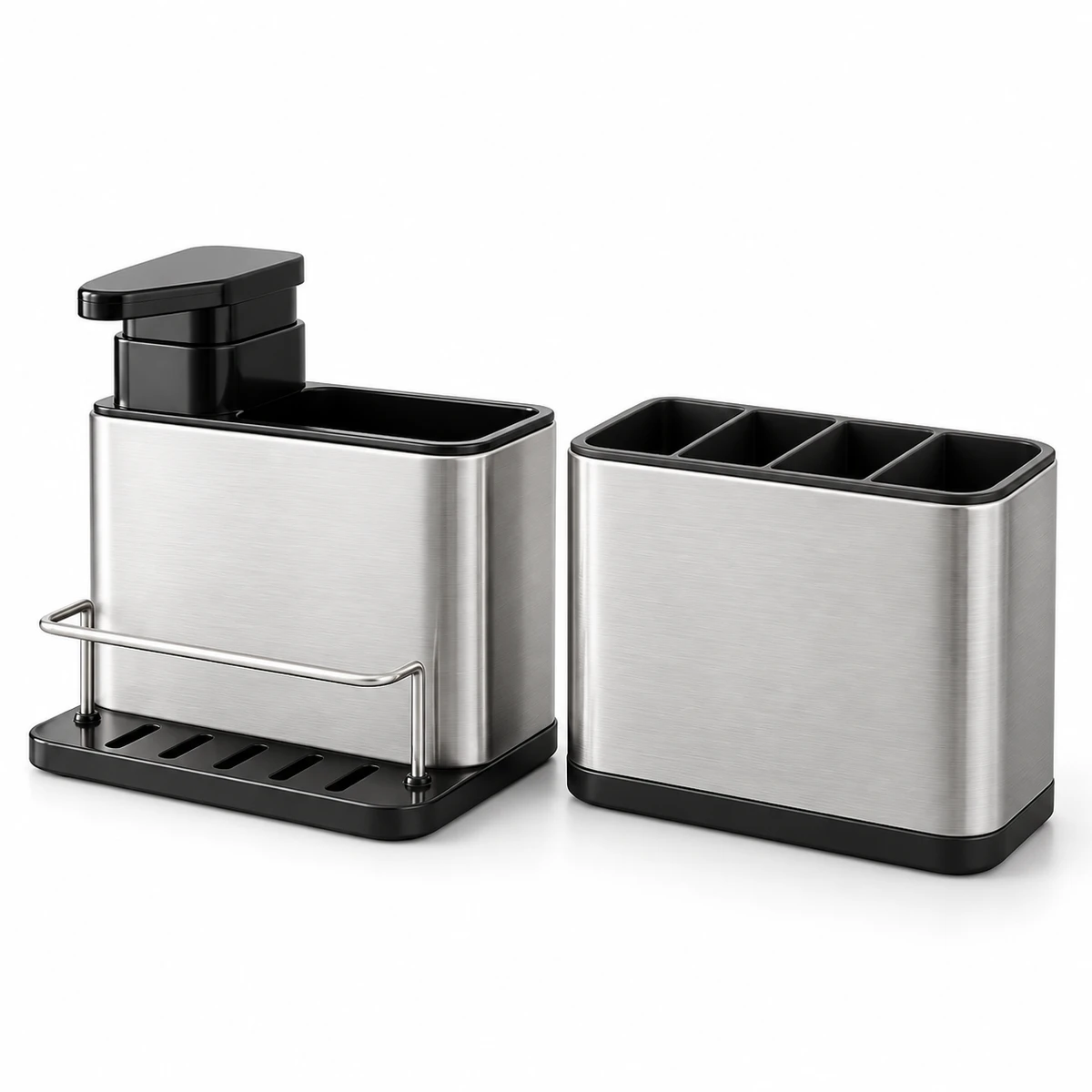 Conjunto Cozelli com dispenser e porta-talheres em inox